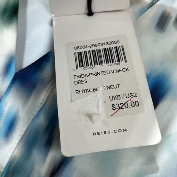 Reiss Dress Blue Green Abstract Print Fit Flare Pockets Size 2 NEW - Picture 13 of 15